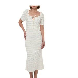 Adelyn Rae Stretch Texture Knit Scoop Neck Short Sleeve Mid